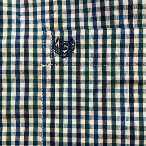 Chaps men’s medium Blue green/ White plaid Gingham long sleeve button up shirt - Picture 2 of 16